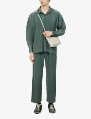 ISSEY MIYAKE NS MOSS GREEN MC OCTOBER PLEATED STRAIGHT-LEG REGULAR-FIT KNITTED TROUSERS 