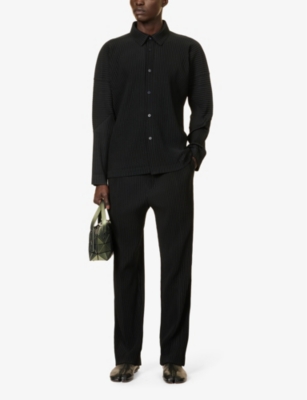 ISSEY MIYAKE NS BLACK PLEATED DRAWSTRING-WAISTBAND WIDE-LEG KNITTED TROUSERS 
