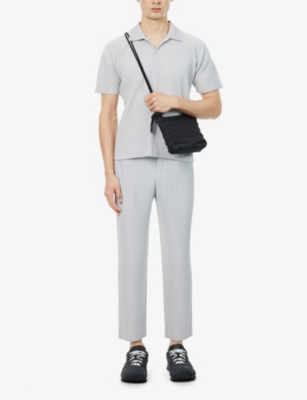 ISSEY MIYAKE NS LIGHT GRAY BASICS PLEATED STRAIGHT-LEG REGULAR-FIT KNITTED TROUSERS 