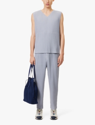 Shop Issey Miyake Ns Mole Gray August Pleated Relaxed-fit Knitted Vest