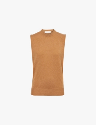 Jil Sander Womens Ginger Round-neck Relaxed-fit Cashmere Waistcoat