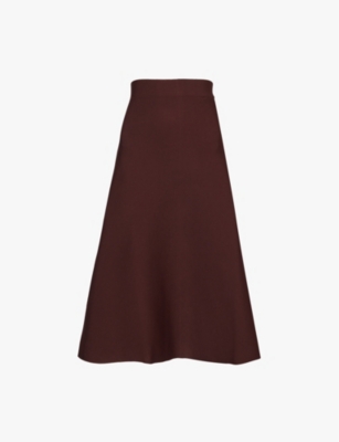 Jil Sander Womens Dark Brown Flared-hem Double-faced Woven-blend Midi Skirt