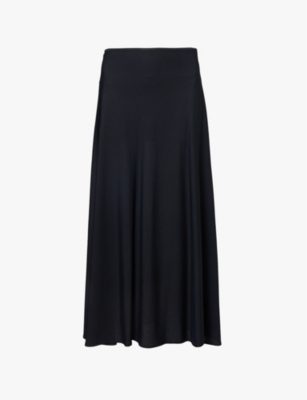 Shop Jil Sander Womens Black Flared-hem High-waist Woven-blend Midi Skirt