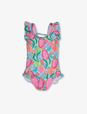 BOARDIES: Slice frill-trim graphic-print recycled-polyester swimsuit 3-8 years
