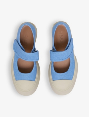 Shop Marni Womens Light Blue Branded Contrast-sole Cotton Low-top Trainers