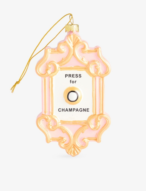Press For Champagne Button Glass Christmas decoration 12cm
