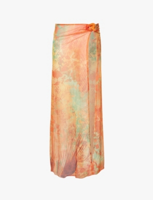 Jaded London Womens Sunburst Print Graphic-pattern Mesh Maxi Skirt