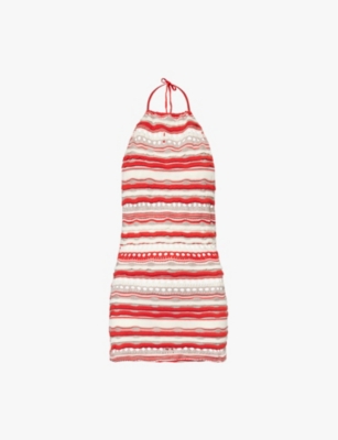JADED LONDON: Striped halterneck knitted mini dress