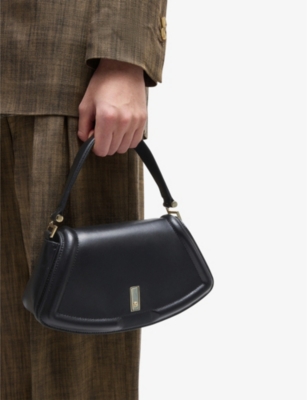 Hugo Boss Womens Boss Ariell Double B Monogram Leather Shoulder Bag In Black