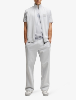 Hugo Boss Mens Boss Rubberised-branding Regular-fit Cotton-jersey T-shirt In Light/pastel Grey
