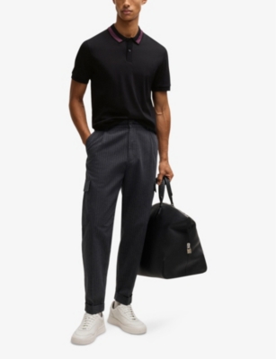 BOSS: Striped-trim slim-fit cotton-jersey polo shirt