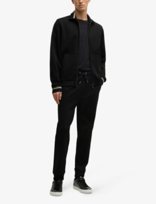 Hugo Boss Mens Drawstring-waist Slim-fit Tapered-leg Cotton-jersey Jogging Bottoms Black In Black