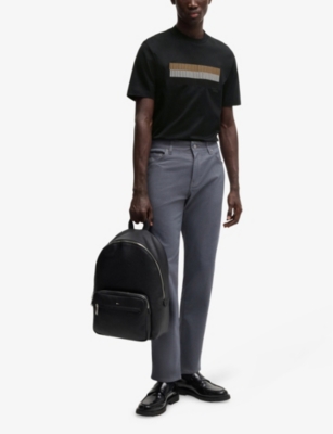 Hugo Boss Mens Black Stripe-embroidered Regular-fit Cotton-jersey T-shirt Xxxl In Black