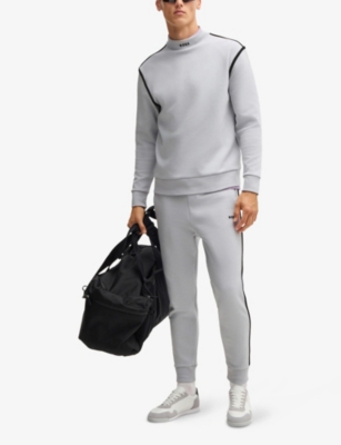 BOSS: Rubberised-branding striped-trim stretch cotton-blend sweatshirt