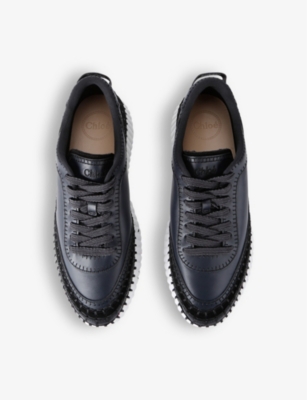 CHLOÉ MENS BLACK NAMA LEATHER LOW-TOP TRAINERS 