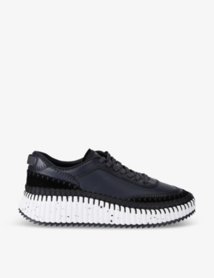 CHLOÉ MENS BLACK NAMA LEATHER LOW-TOP TRAINERS 