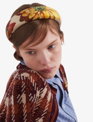 Prada Womens Neutral Floral-print Brand-plaque Recycled-polyamide Headband In Neutral