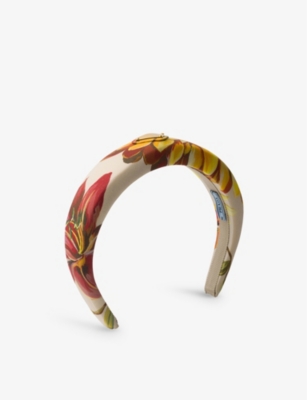 Prada Womens Neutral Floral-print Brand-plaque Recycled-polyamide Headband In Multi