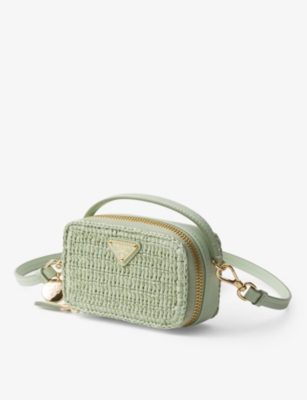 Prada Womens Green Crochet And Leather Mini Pouch In Green