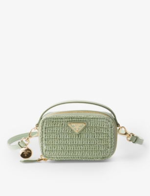 Prada Green Crochet And Leather Mini Pouch