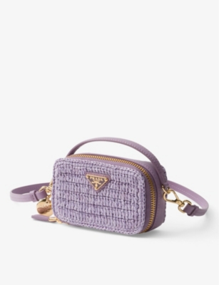 Shop Prada Crochet And Leather Mini Pouch In Purple
