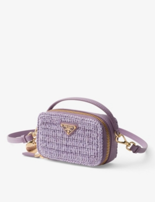 Shop Prada Womens  Crochet And Leather Mini Pouch In Purple