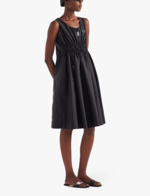 Prada Re-nylon Zip-front Recycled-polyamide Midi Dress In Black