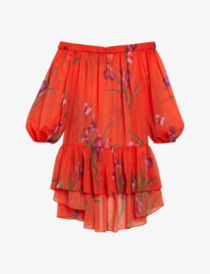 TED BAKER: Ariizon floral-print off-shoulder woven cover-up
