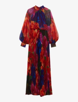 TED BAKER: Adanie floral-print pleated woven maxi dress