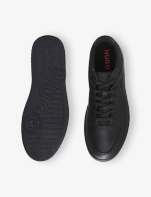 Hugo Boss Faux-leather Lace-up Trainers With Logo Details In Black