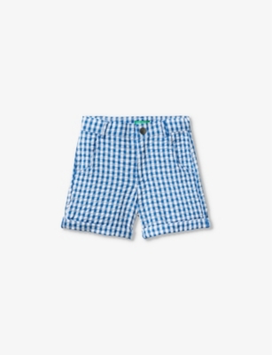 Benetton Boys Blue Check Kids Logo-embroidered Checked Cotton-poplin Shorts 18 Months – 6 Years