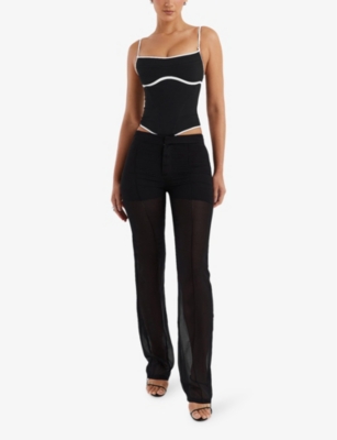 MISTRESS ROCKS: Contrast-trim structured stretch-woven corset