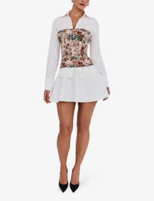 MISTRESS ROCKS: Jacquard-bodice long-sleeve cotton mini dress