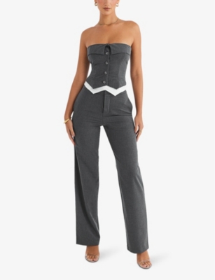 Mistress Rocks Womens Slate Strapless Stretch-woven Waistcoat Top L In Slate