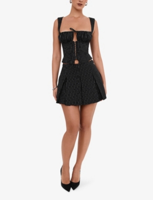 MISTRESS ROCKS: Pleated pinstriped stretch-woven mini skirt