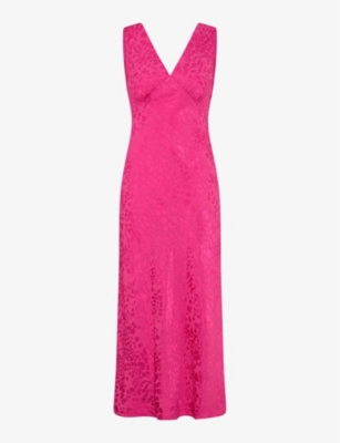 Shop Omnes Iris V-neck Sleeveless Woven Maxi Dress In Cerise