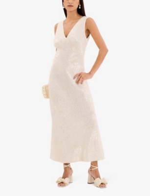 Shop Omnes Iris V-neck Sleeveless Woven Maxi Dress In Ivory