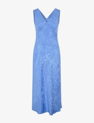 Shop Omnes Women's Blue Jacquard Iris V-neck Sleeveless Woven Maxi Dress