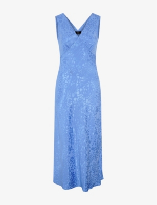 Omnes Womens Iris V-neck Sleeveless Woven Maxi Dress Blue In Blue