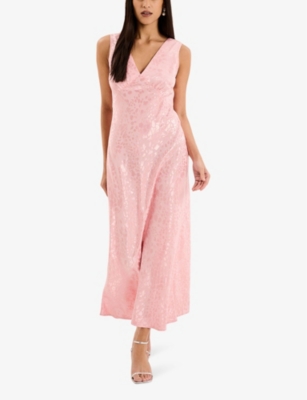 Shop Omnes Iris V-neck Sleeveless Woven Maxi Dress In Pink Jacquard