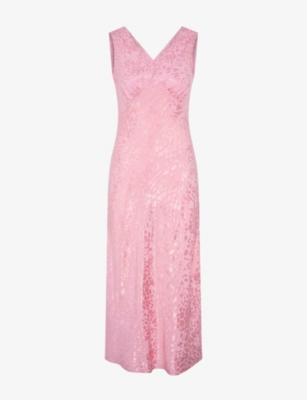 Shop Omnes Women's Pink Jacquard Iris V-neck Sleeveless Woven Maxi Dress