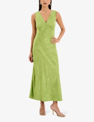 Shop Omnes Womens Sage Jacquard Iris V-neck Sleeveless Woven Maxi Dress