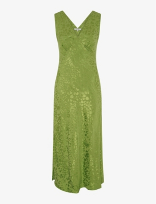 Shop Omnes Women's Sage Jacquard Iris V-neck Sleeveless Woven Maxi Dress