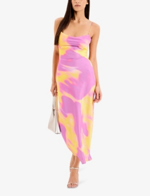 Shop Omnes Womens Riviera Cowl-neck Sleeveless  Recycled-polyester Midi Dress Fluro Print