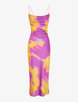 Shop Omnes Women's Fluro Print Riviera Cowl-neck Sleeveless Recycled-polyester Midi Dress
