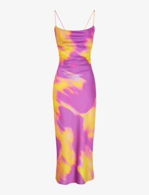 Shop Omnes Womens Riviera Cowl-neck Sleeveless  Recycled-polyester Midi Dress Fluro Print