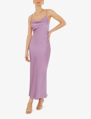 Shop Omnes Riviera Cowl-neck Sleeveless Recycled-polyester Midi Dress In Violet