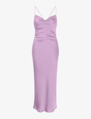 Shop Omnes Riviera Cowl-neck Sleeveless Recycled-polyester Midi Dress In Violet