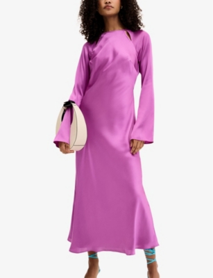 Shop Omnes Womens Purple Tallulah Cut-out Long-sleeve Satin Midi Dress