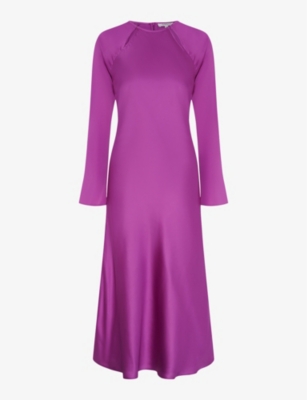 Shop Omnes Tallulah Cut-out Long-sleeve Satin Midi Dress In Purple